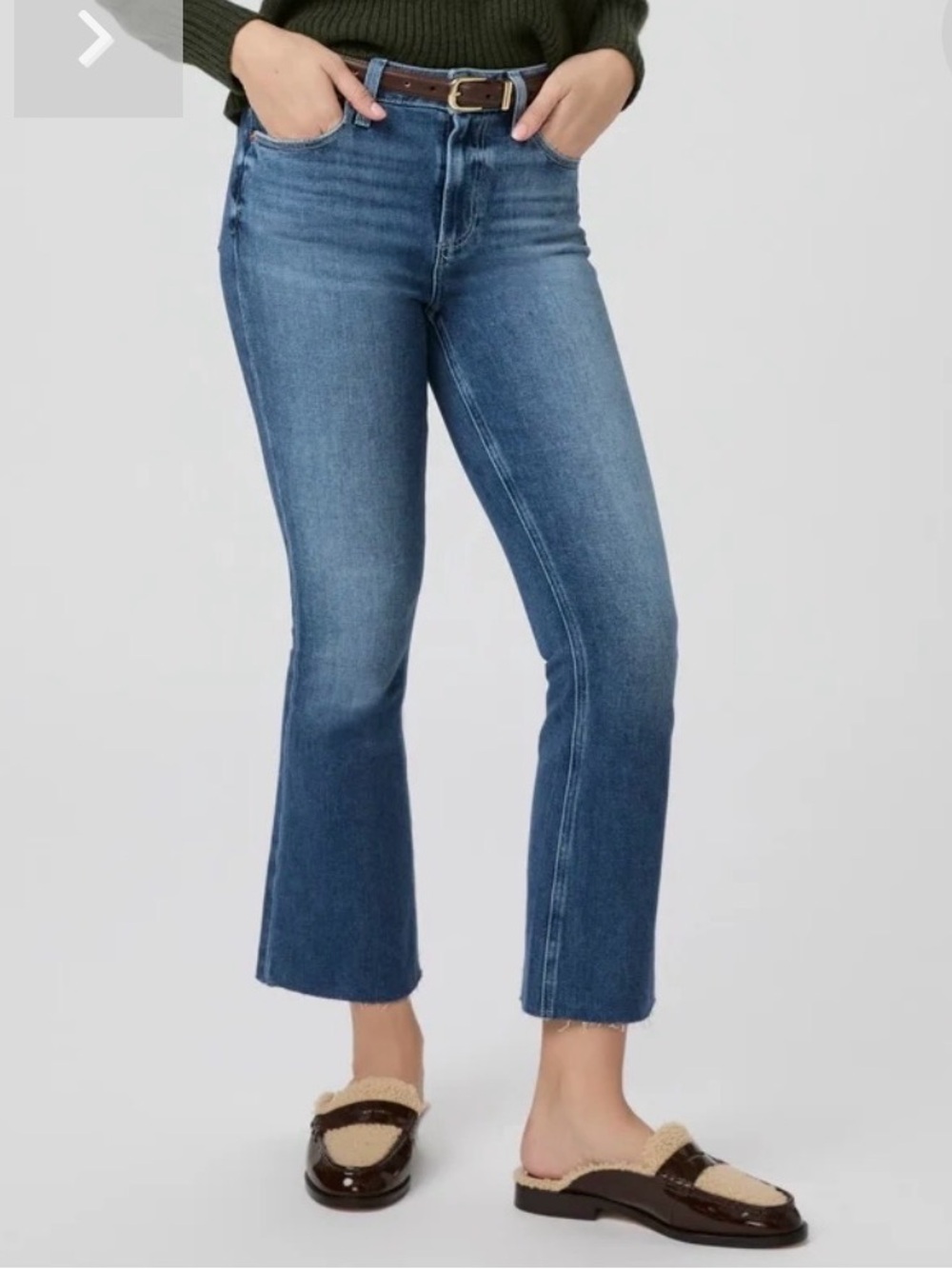 PAIGE Colette Crop Flare Jeans Size 30 Raw Hem Button Fly Medium Wash